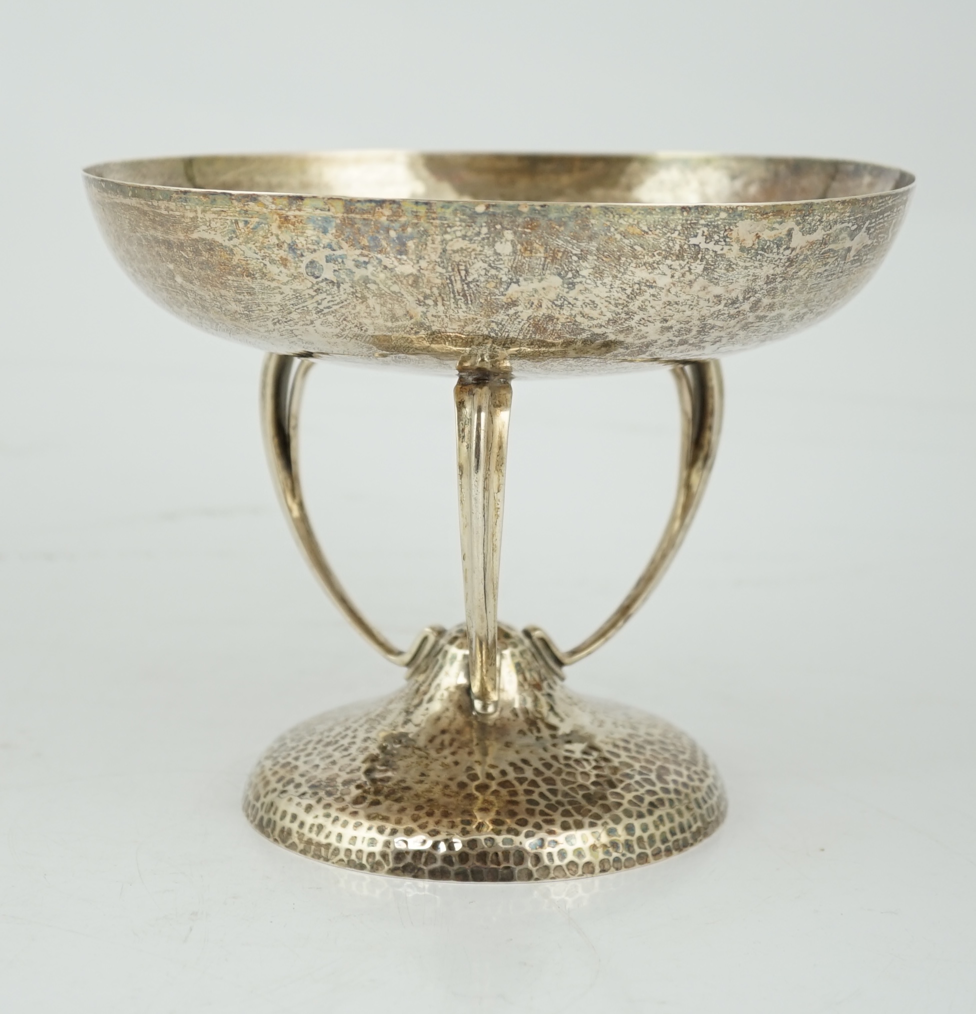 A George V Arts & Crafts planished silver tazza, by Pearce & Sons